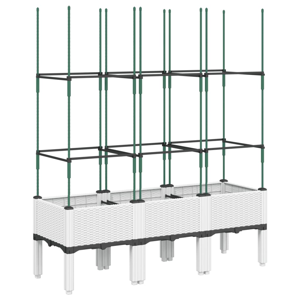 Utendørs Blomsterkasse Plantekasse Polypropen (PP) med espalier Hvit 120x40x142,5 cm PP
