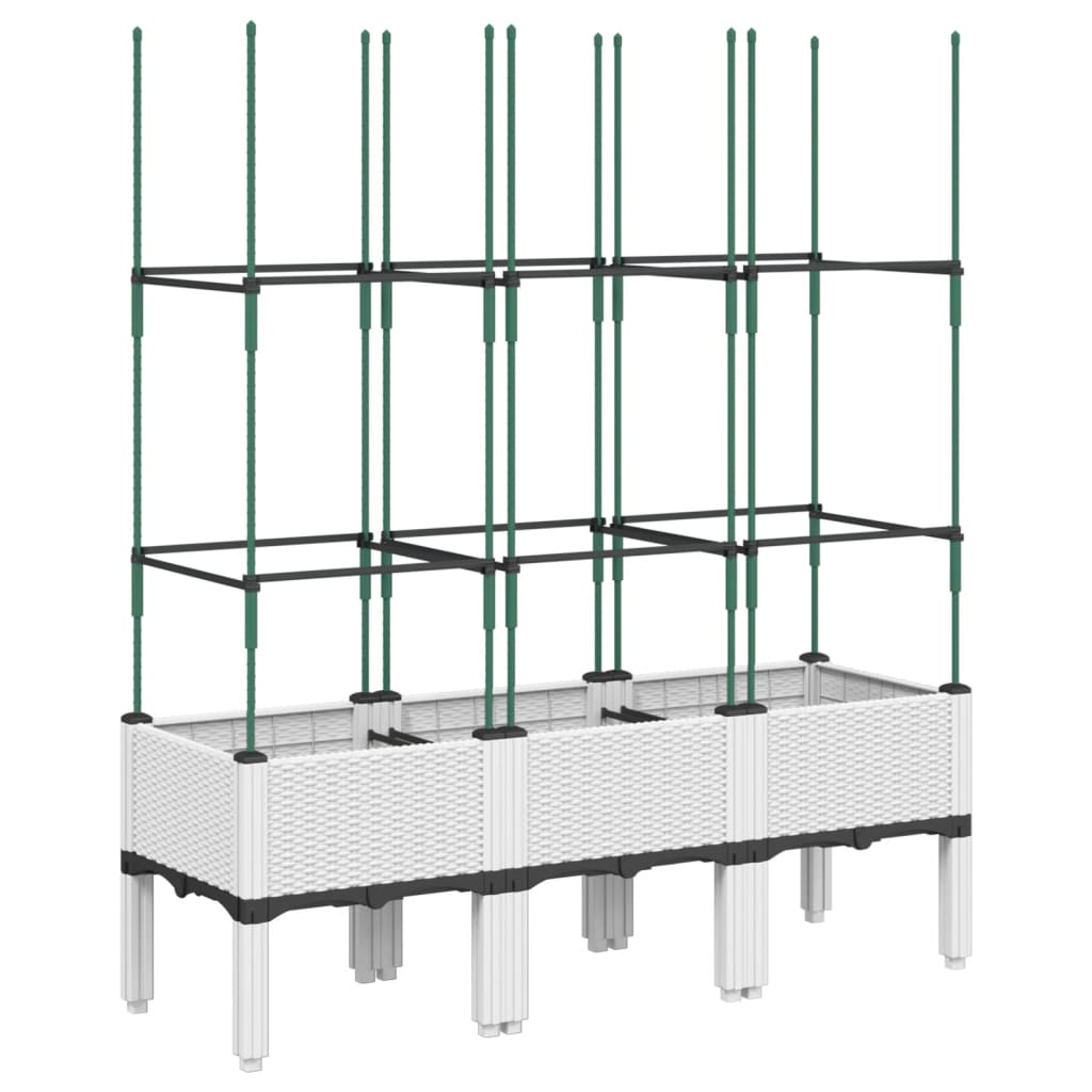 Utendørs Blomsterkasse Plantekasse Polypropen (PP) med espalier Hvit 120x40x142,5 cm PP