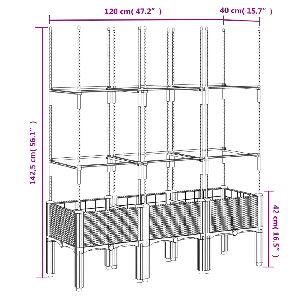 Utendørs Blomsterkasse Plantekasse Polypropen (PP) med espalier Hvit 120x40x142,5 cm PP