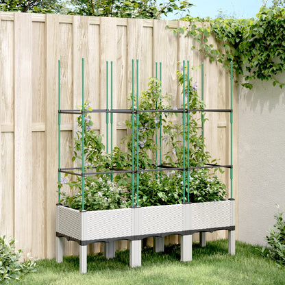 Utendørs Blomsterkasse Plantekasse Polypropen (PP) med espalier Hvit 120x40x142,5 cm PP