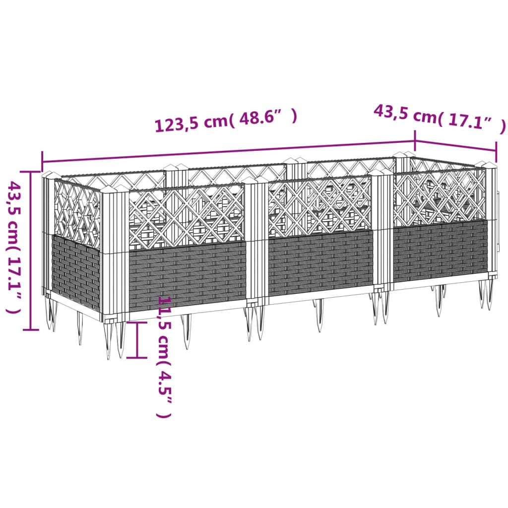 Utendørs Blomsterkasse Plantekasse Polypropen (PP) med plugger Hvit 123,5x43,5x43,5 cm PP