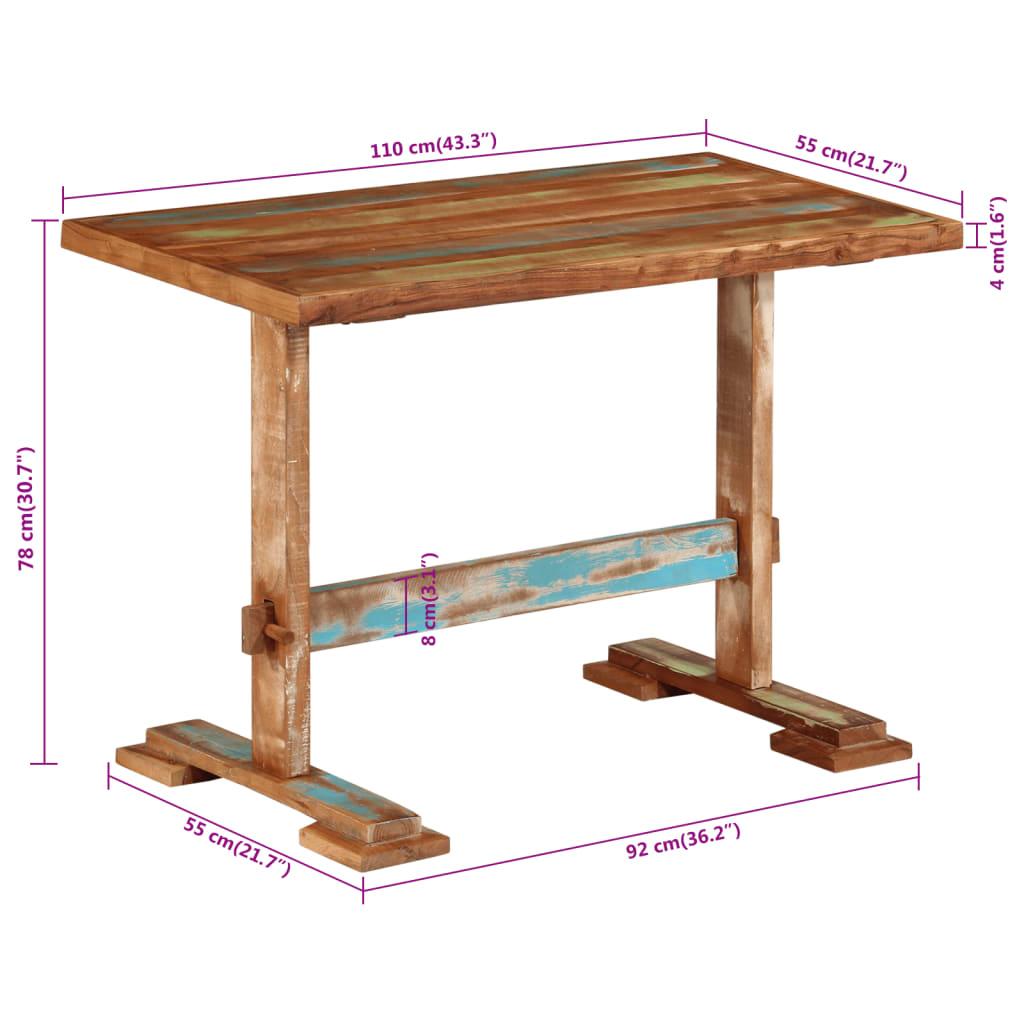 Spisebord Kjøkkenbord Tre 110x55x78 cm gjenvunnet heltre
