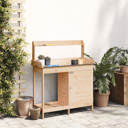 Utendørs Blomsterstativ Plantebord med skap 110,5x45x124,5 cm heltre gran