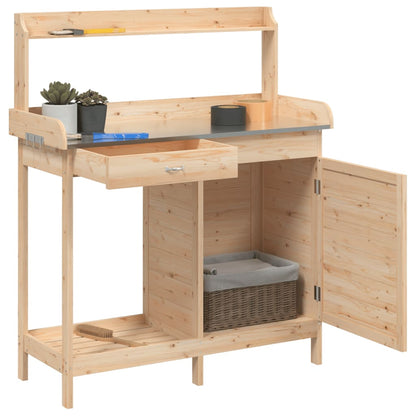 Utendørs Blomsterstativ Plantebord med skap 110,5x45x124,5 cm heltre gran