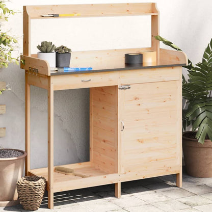 Utendørs Blomsterstativ Plantebord med skap 110,5x45x124,5 cm heltre gran