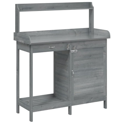 Utendørs Blomsterstativ Plantebord med skap Grå 110,5x45x124,5 cm heltre gran