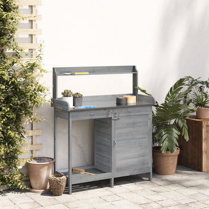Utendørs Blomsterstativ Plantebord med skap Grå 110,5x45x124,5 cm heltre gran