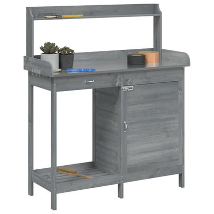 Utendørs Blomsterstativ Plantebord med skap Grå 110,5x45x124,5 cm heltre gran