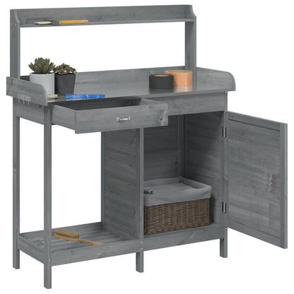 Utendørs Blomsterstativ Plantebord med skap Grå 110,5x45x124,5 cm heltre gran