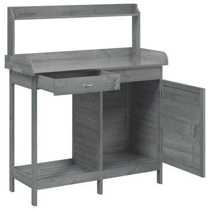 Utendørs Blomsterstativ Plantebord med skap Grå 110,5x45x124,5 cm heltre gran