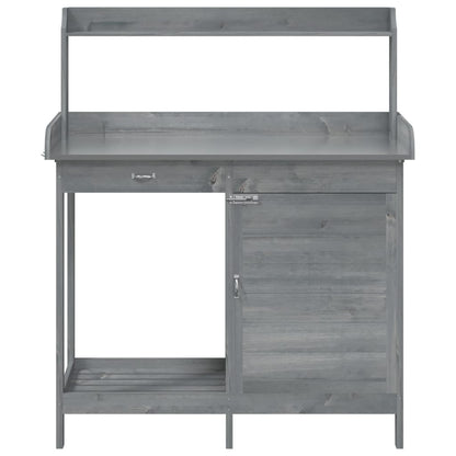 Utendørs Blomsterstativ Plantebord med skap Grå 110,5x45x124,5 cm heltre gran