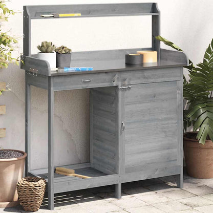 Utendørs Blomsterstativ Plantebord med skap Grå 110,5x45x124,5 cm heltre gran