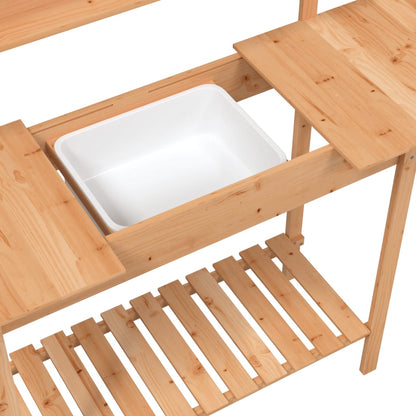 Utendørs Blomsterstativ Plantebord med skap 147,5x44x139,5 cm heltre gran