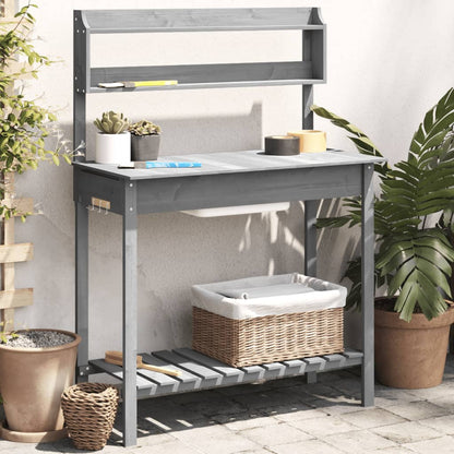 Utendørs Blomsterstativ Plantebord med skap 147,5x44x139,5 cm heltre gran