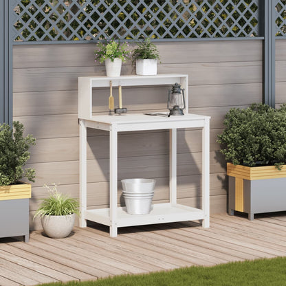 Utendørs Blomsterstativ Plantebord med hyller Hvit 82,5x50x109,5 cm heltre furu