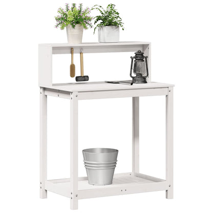 Utendørs Blomsterstativ Plantebord med hyller Hvit 82,5x50x109,5 cm heltre furu