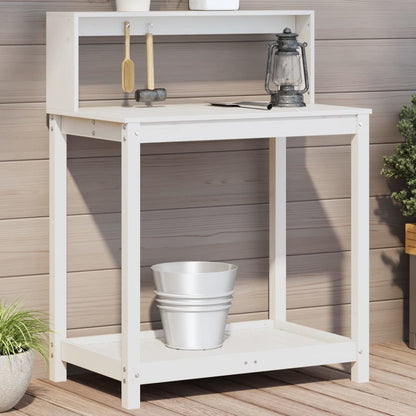 Utendørs Blomsterstativ Plantebord med hyller Hvit 82,5x50x109,5 cm heltre furu