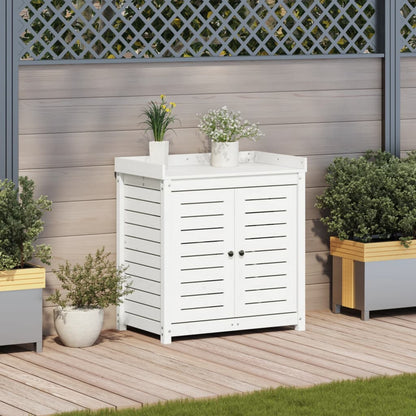 Utendørs Blomsterstativ Plantebord med hyller Hvit 82,5x50x86,5 cm heltre furu