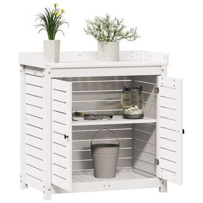 Utendørs Blomsterstativ Plantebord med hyller Hvit 82,5x50x86,5 cm heltre furu