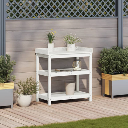 Utendørs Blomsterstativ Plantebord med hyller Hvit 82,5x45x86,5 cm heltre furu