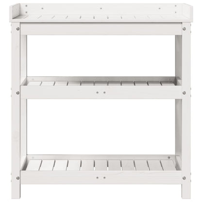 Utendørs Blomsterstativ Plantebord med hyller Hvit 82,5x45x86,5 cm heltre furu