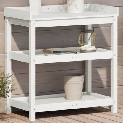 Utendørs Blomsterstativ Plantebord med hyller Hvit 82,5x45x86,5 cm heltre furu