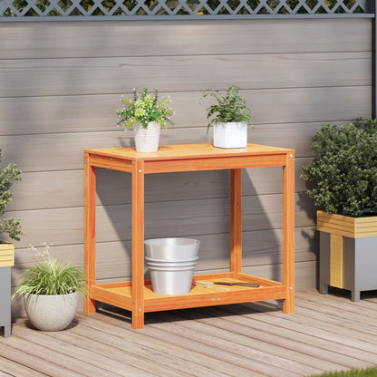 Utendørs Blomsterstativ Plantebord med hylle voksbrun 82,5x50x75 cm heltre furu