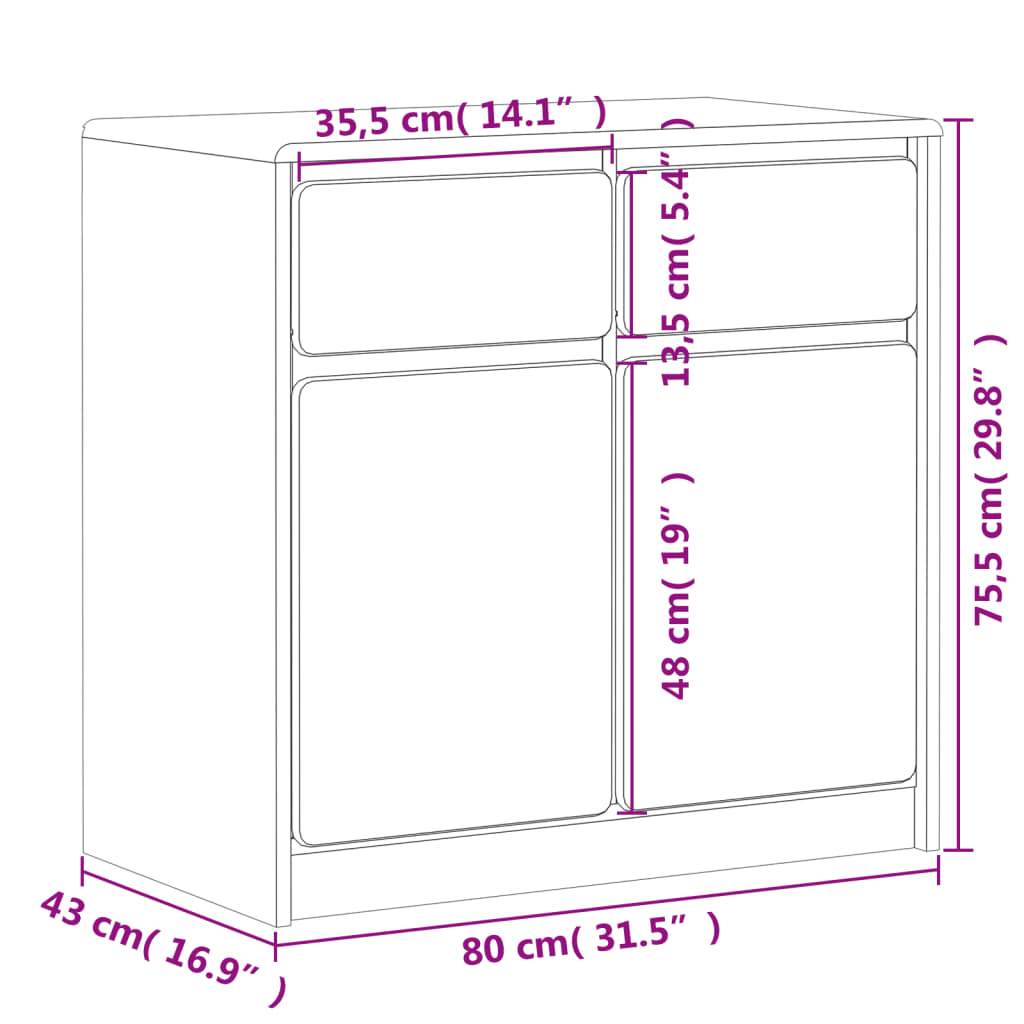 Skjenk Tre heltre furu SAUDA Eik 80x43x75,5 cm