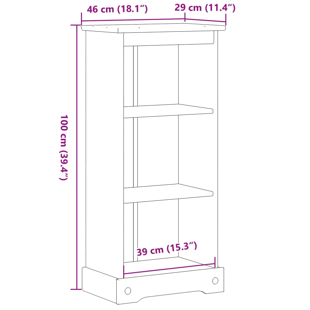 Bokhylle DIV. Corona 46x29x100 cm heltre furu