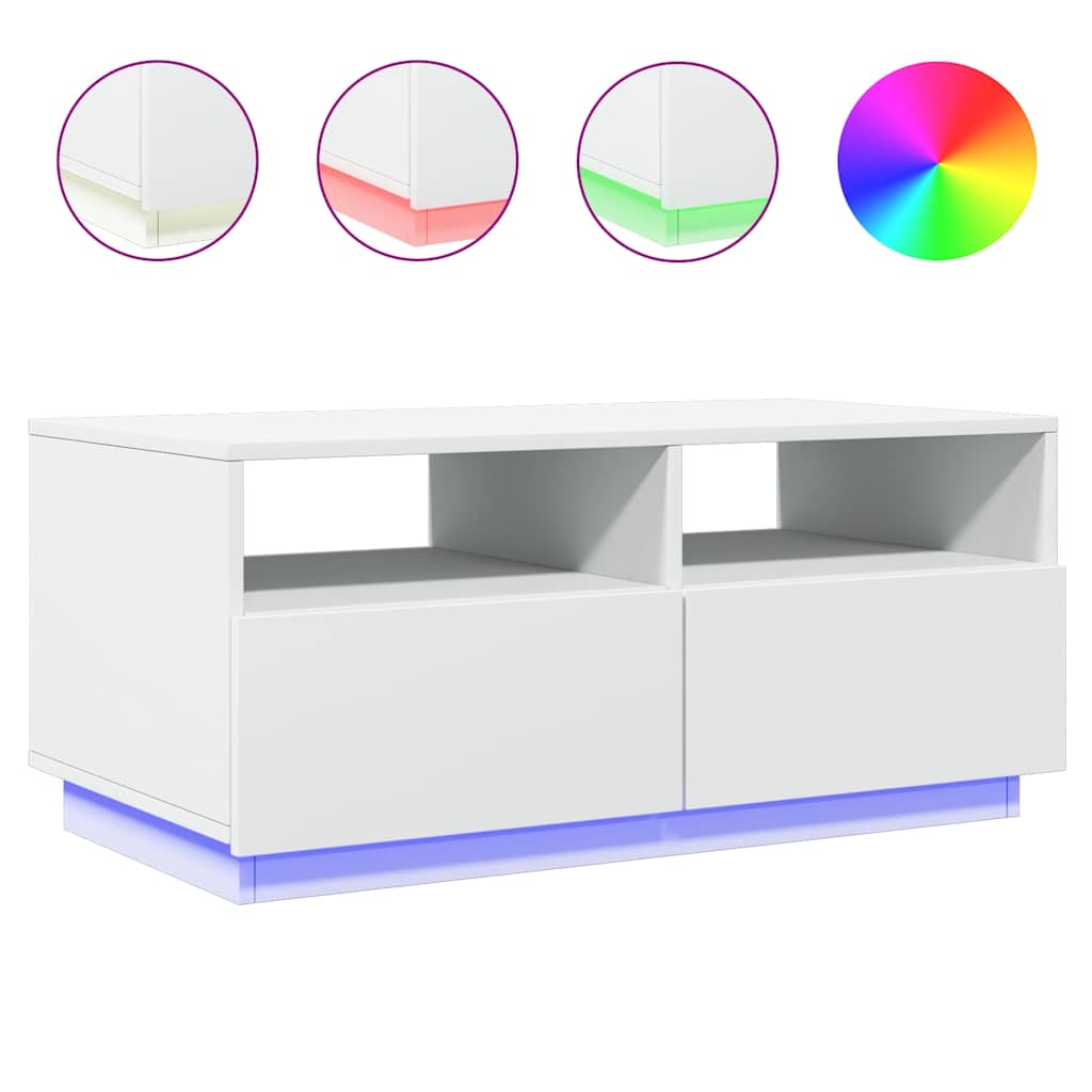 Salongbord Sofabord Hvit med LED-lys 90x49x40 cm