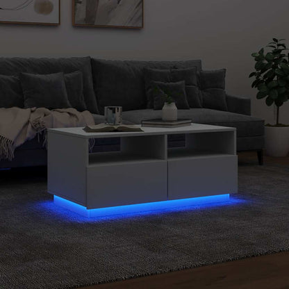 Salongbord Sofabord Hvit med LED-lys 90x49x40 cm
