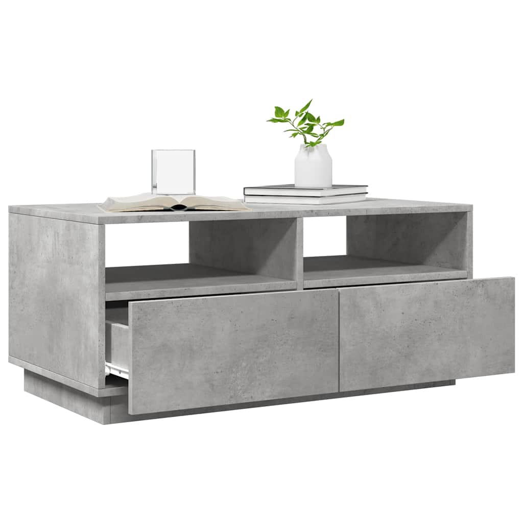 Salongbord Sofabord Betonggrå med LED-lys 90x49x40 cm