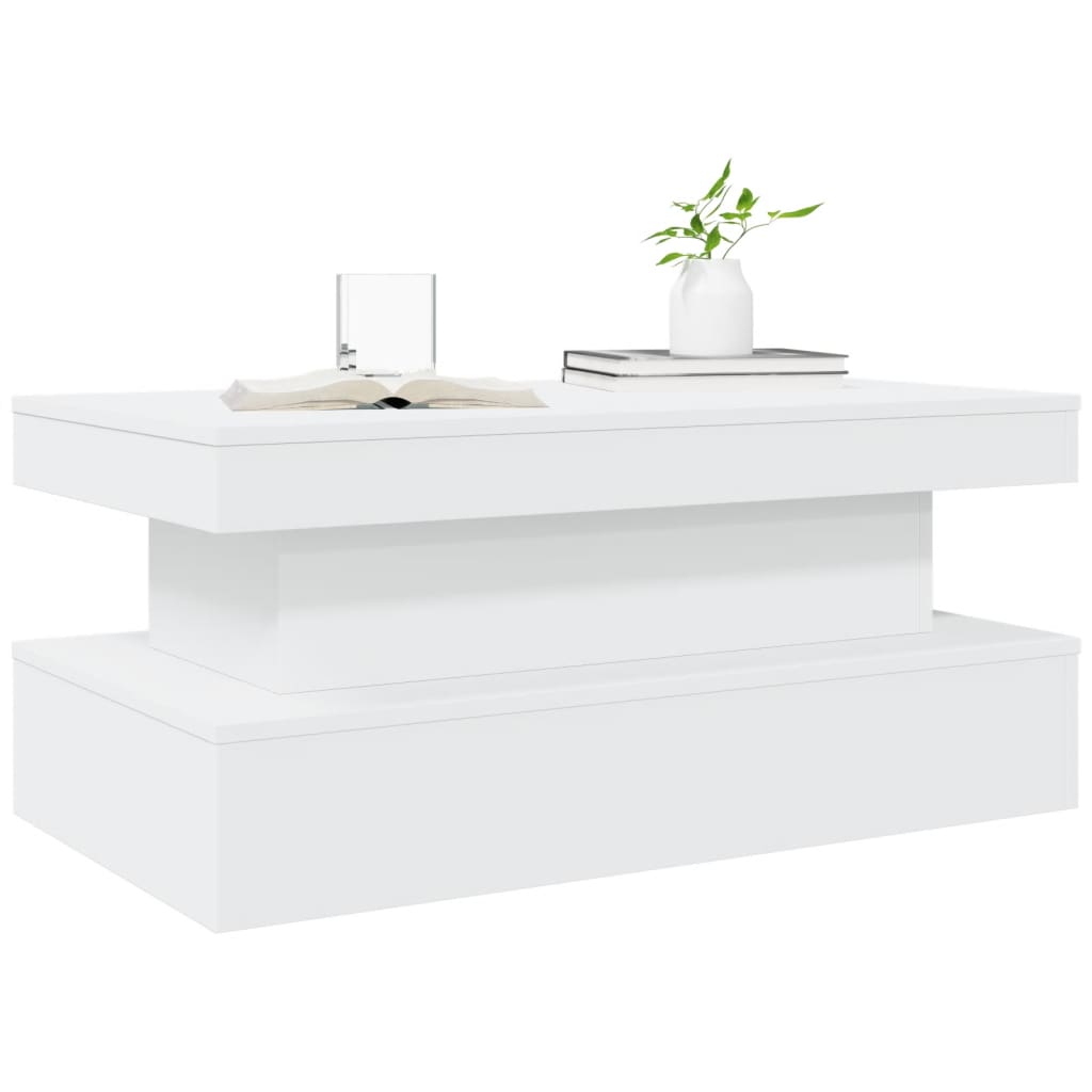 Salongbord Sofabord Hvit med LED-lys 90x50x40 cm