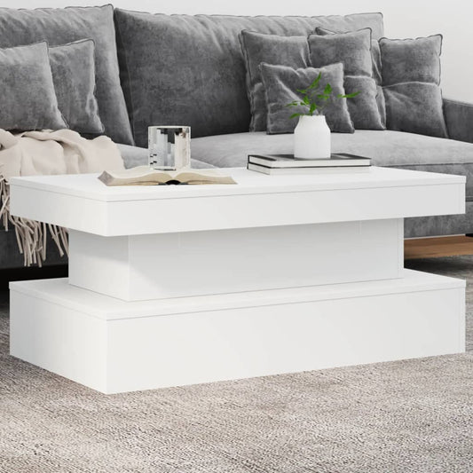 Salongbord Sofabord Hvit med LED-lys 90x50x40 cm