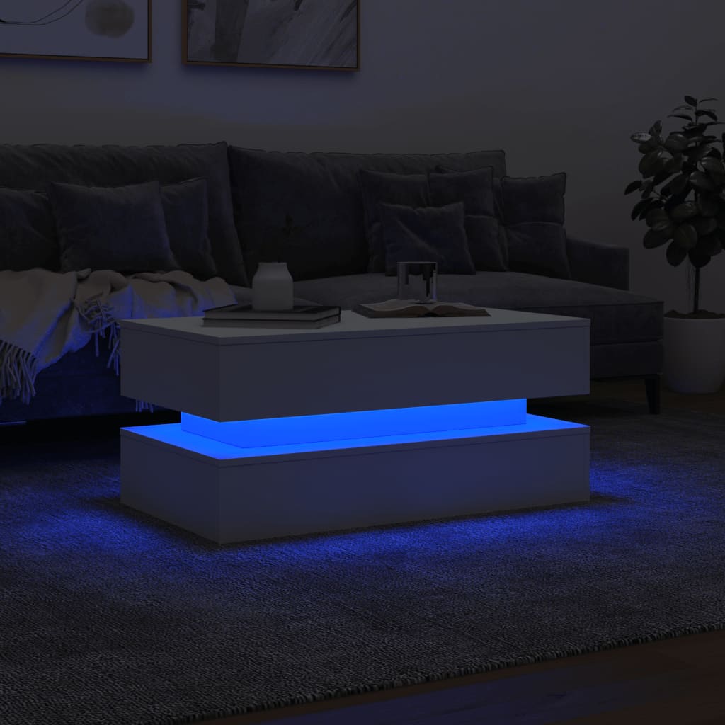 Salongbord Sofabord Hvit med LED-lys 90x50x40 cm