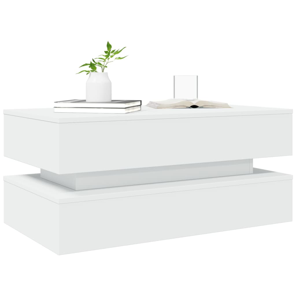 Salongbord Sofabord Hvit med LED-lys 90x50x40 cm