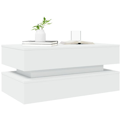 Salongbord Sofabord Hvit med LED-lys 90x50x40 cm
