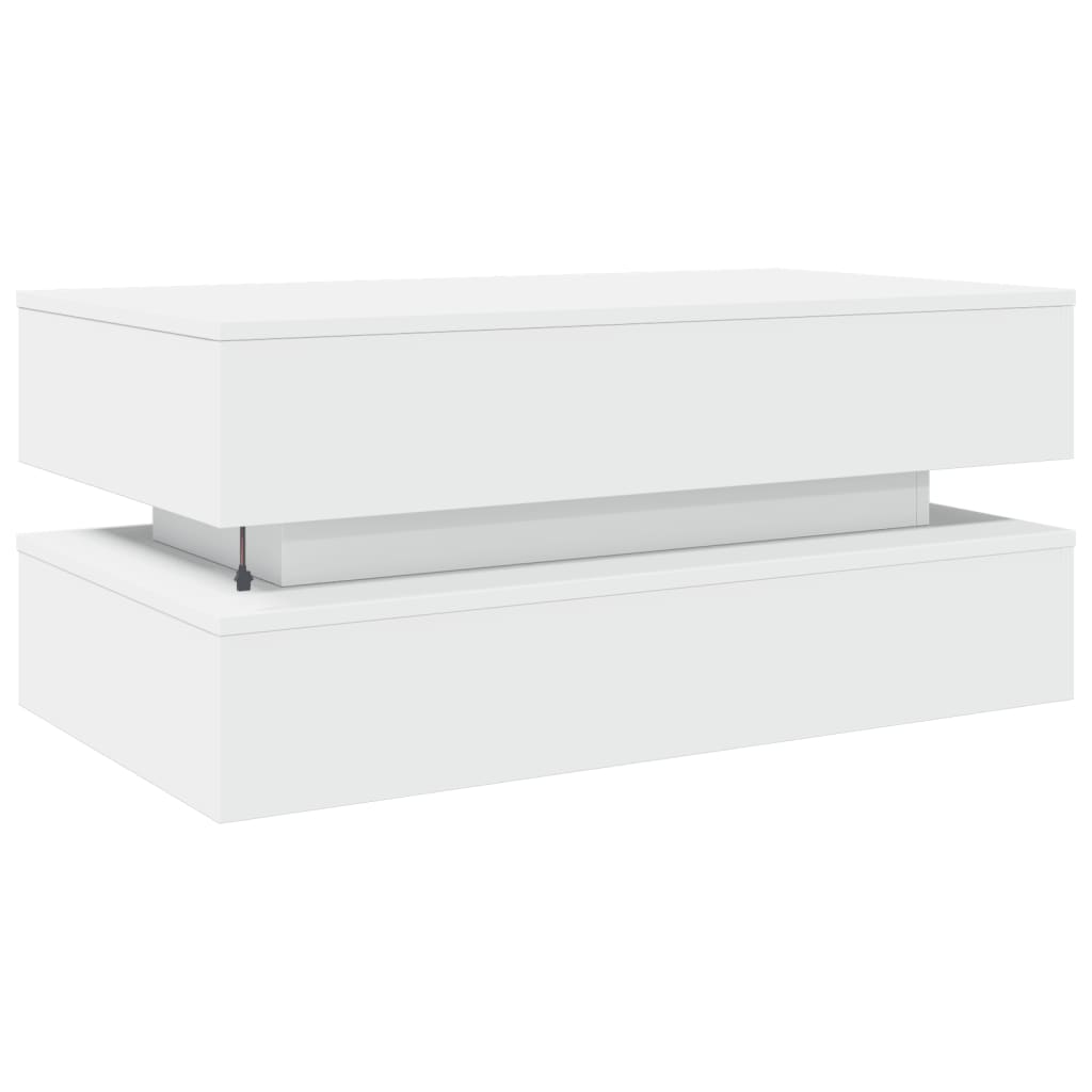 Salongbord Sofabord Hvit med LED-lys 90x50x40 cm