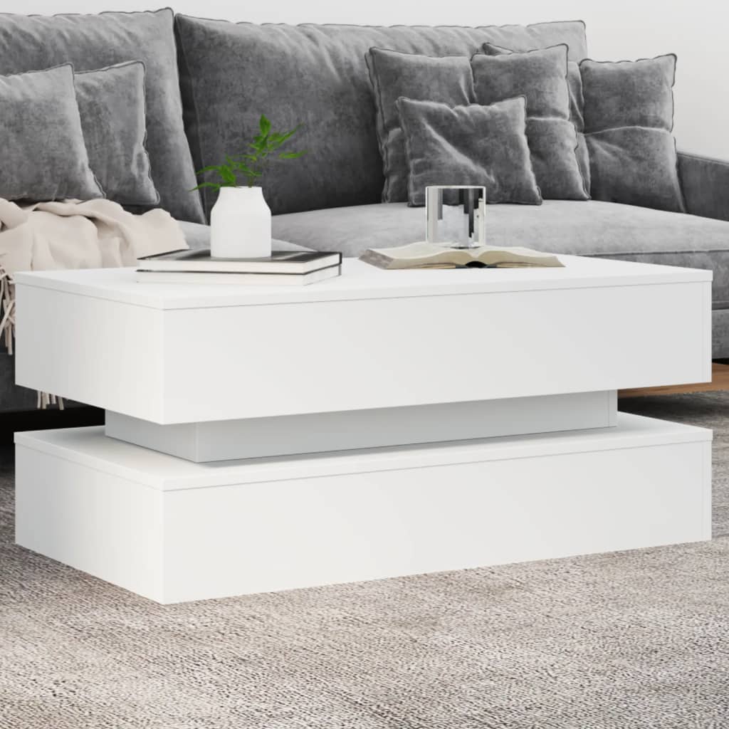 Salongbord Sofabord Hvit med LED-lys 90x50x40 cm