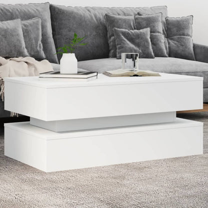 Salongbord Sofabord Hvit med LED-lys 90x50x40 cm