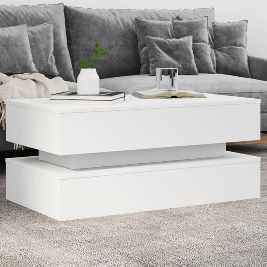 Salongbord Sofabord Hvit med LED-lys 90x50x40 cm