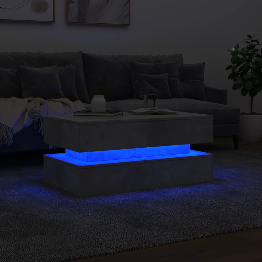 Salongbord Sofabord Betonggrå med LED-lys 90x50x40 cm