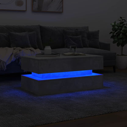 Salongbord Sofabord Betonggrå med LED-lys 90x50x40 cm