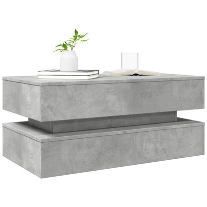 Salongbord Sofabord Betonggrå med LED-lys 90x50x40 cm