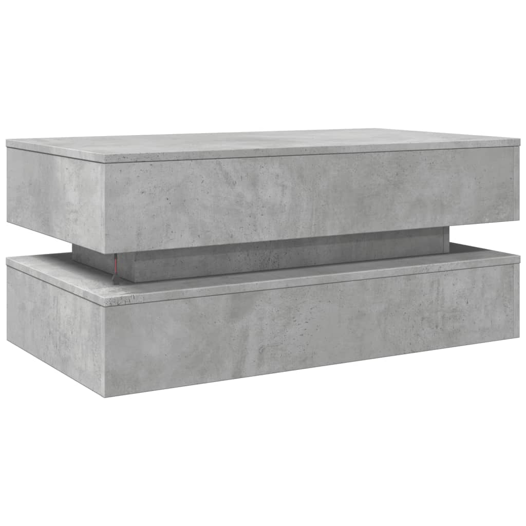 Salongbord Sofabord Betonggrå med LED-lys 90x50x40 cm