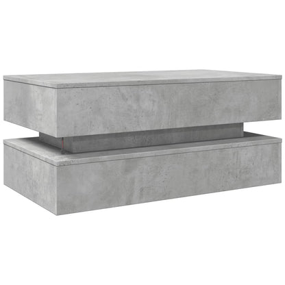 Salongbord Sofabord Betonggrå med LED-lys 90x50x40 cm
