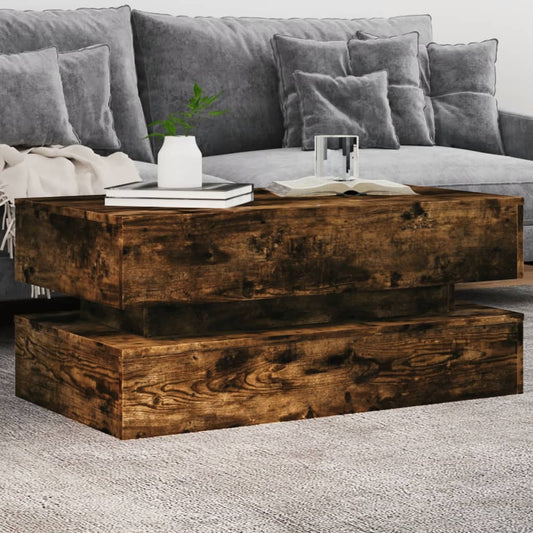 Salongbord Sofabord Røkt Eik med LED-lys 90x50x40 cm