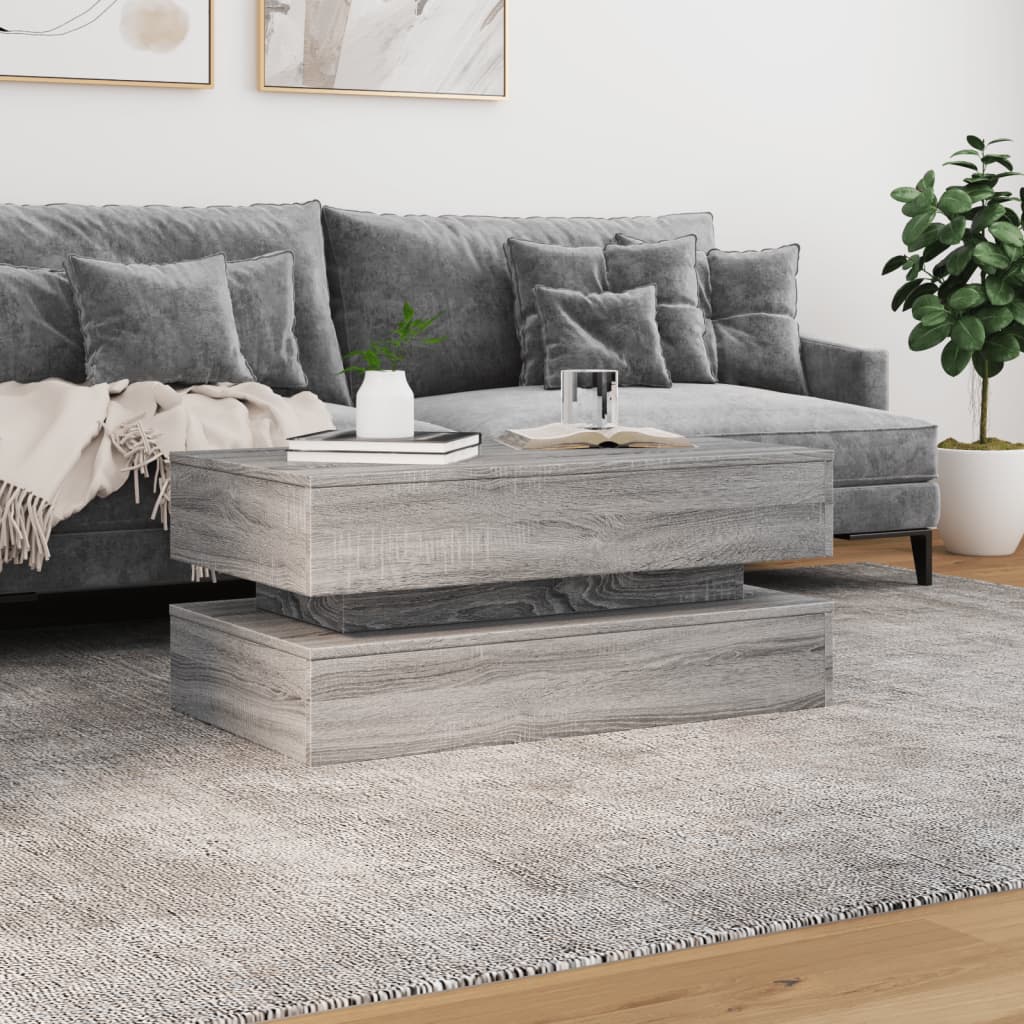Salongbord Sofabord Sonoma Grå med LED-lys 90x50x40 cm