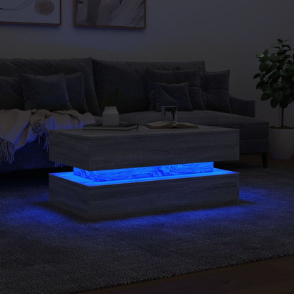 Salongbord Sofabord Sonoma Grå med LED-lys 90x50x40 cm