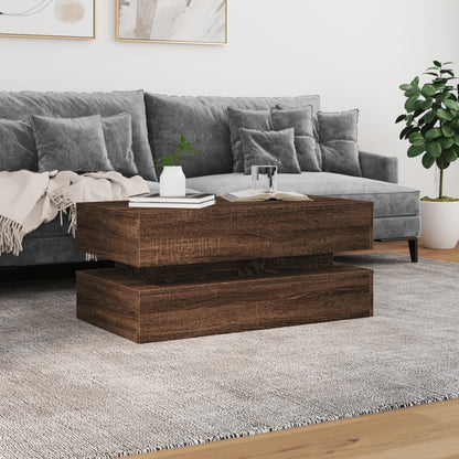 Salongbord Sofabord Brun Eik med LED-lys 90x50x40 cm
